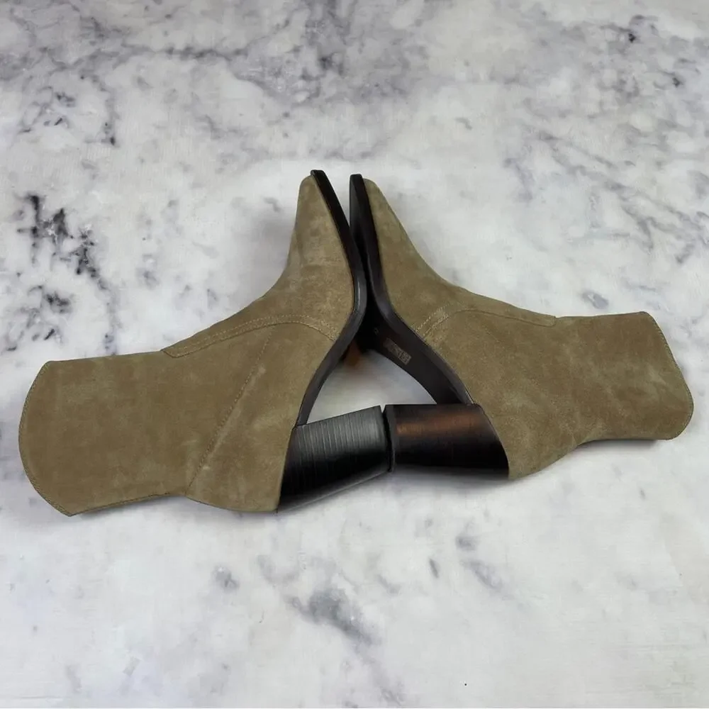 Jeffrey Campbell Jolena Tobacco Suede Ankle Boots Pointy Toe Stacked Heel Sz 8.5